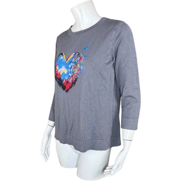 Attitudes by Renee Printed Statement Sweater Heart Flutters Medium Gray - Picture 4 of 13